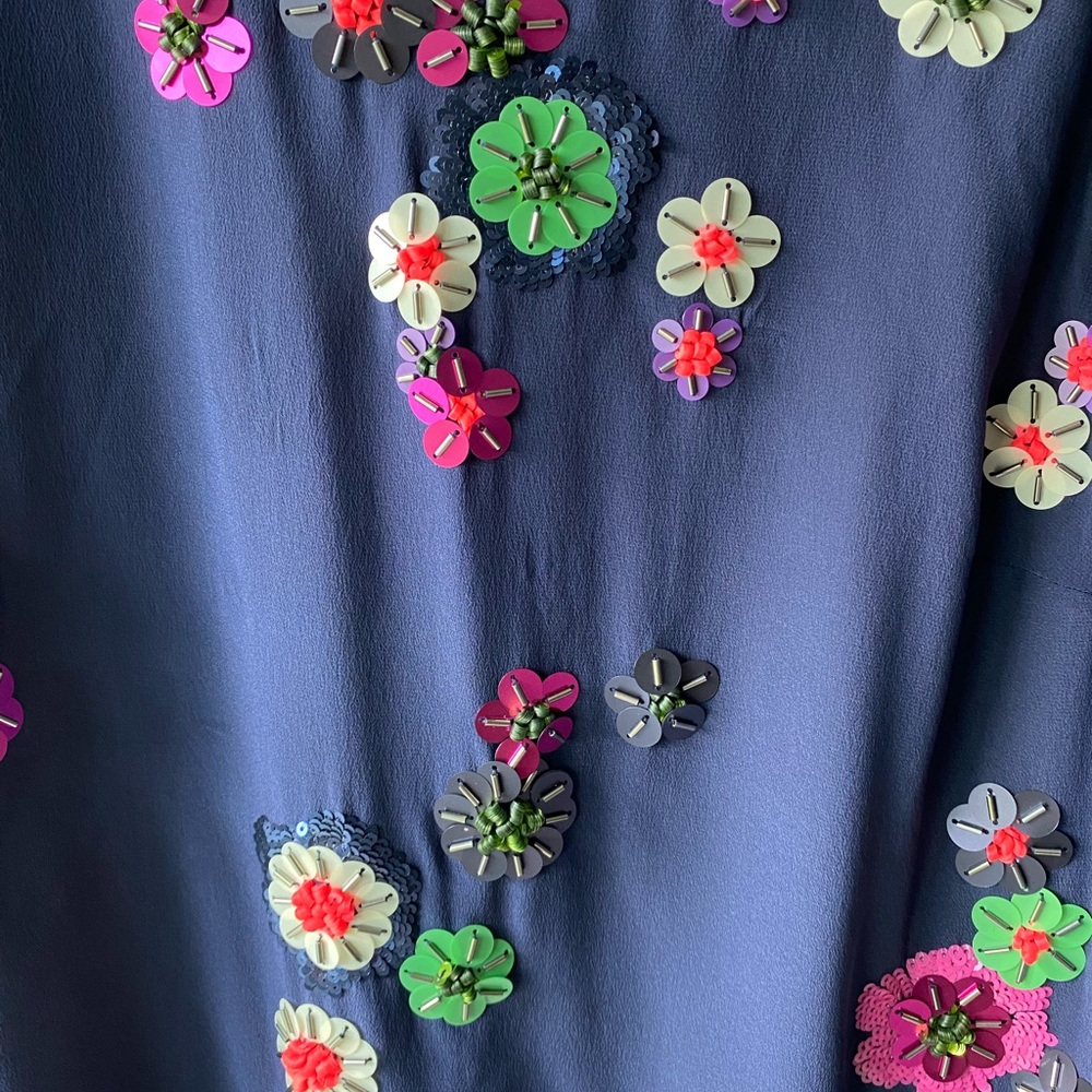 BODEN BLUE SILK BEADED SHIRT TOP BLOUSE SIZE 10 - Picture 7 of 10